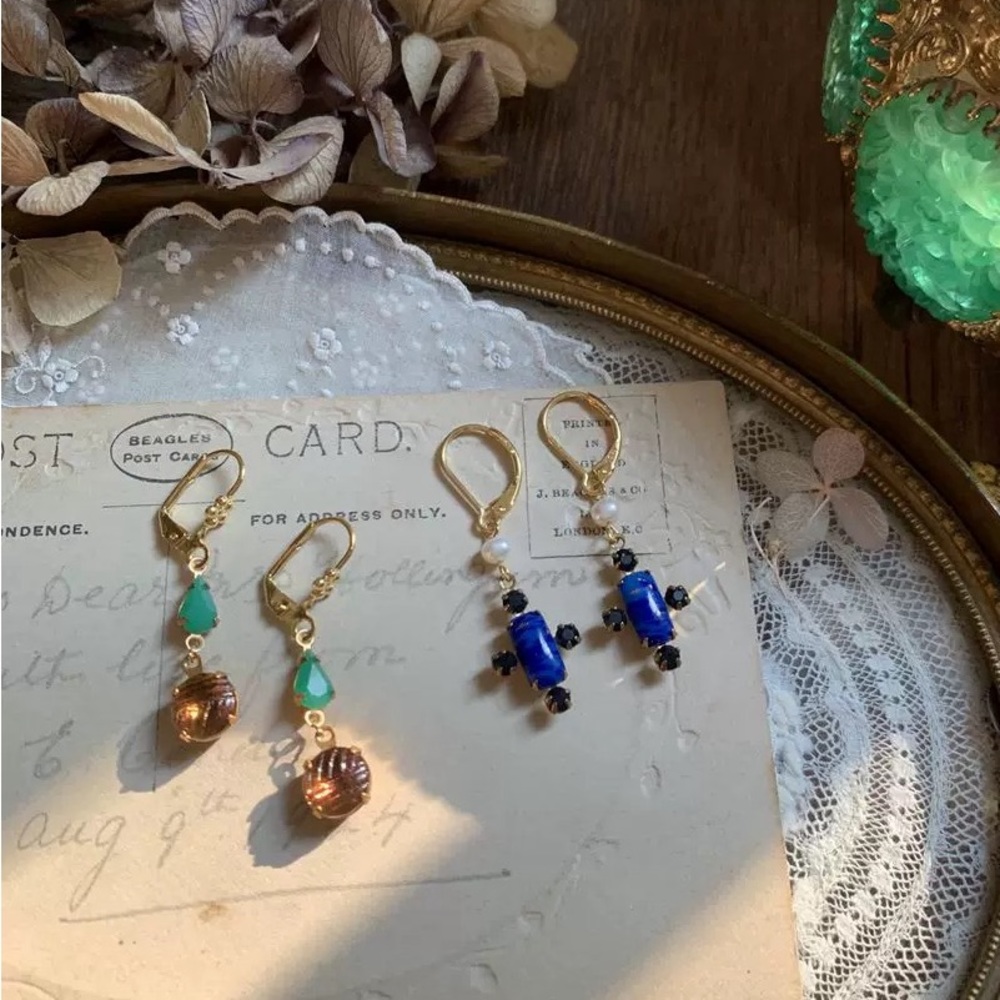 Vintage lapis cross hoop earrings